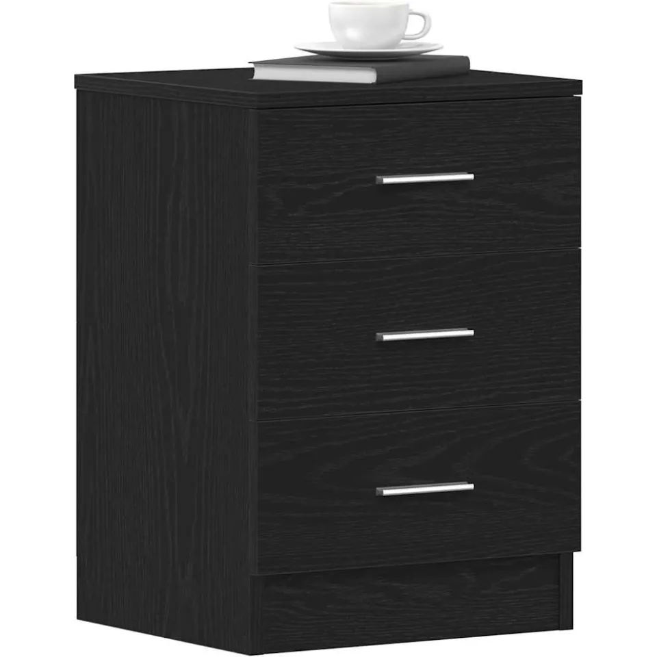 vidaXL Nachtkastje Zwart Eiken 38x35x55 cm Bewerkt Hout