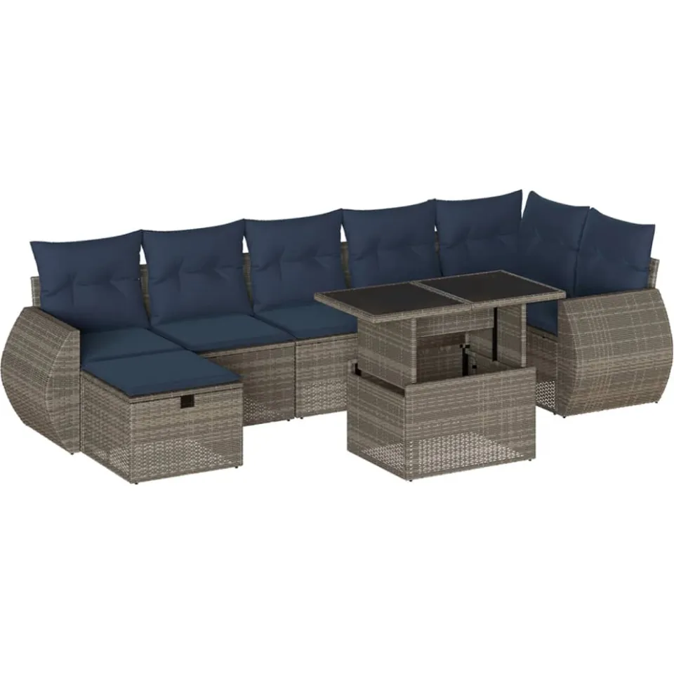 vidaXL 8-delige tuinbankset met kussens, grijs polyrotan, foto 3
