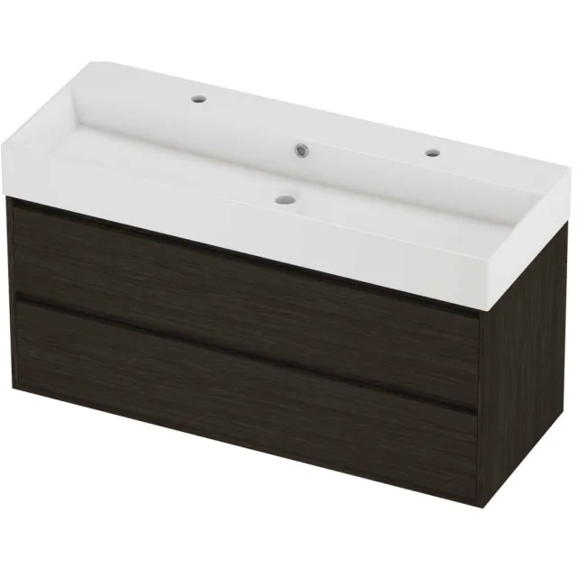 Proline Zara Badmeubelset Porselein Loft 2 Kraangaten Greeploos 120x46x65 cm Glans Wit Mokka Oak Eiken