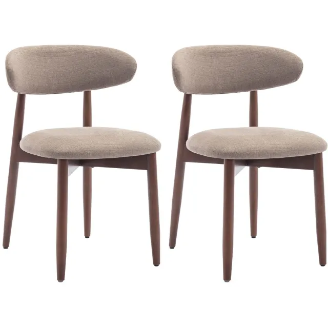 emvae Stoel - Eetkamerstoel - Set van 2 - Met ronde lopende rugleuning - Gestoffeerd - Massief Houten Frame - 56,4 x 52,6 x 81 cm -Beige Stof