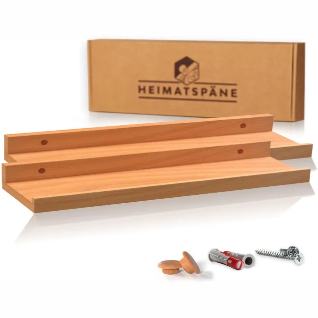 Heimatspäne set van 2 schilderijlijsten, kernbeuken, 60 cm - houten wandplank [incl. schroefafdekkingen van echt hout] houten plank als wandplank of zwevende plank multi