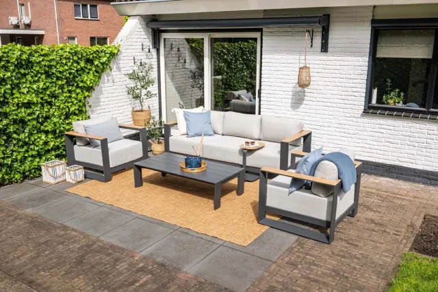 Garden Impressions Levanto 5-persoons loungeset - aluminium -teaklook- Garden Impressions Zwart
