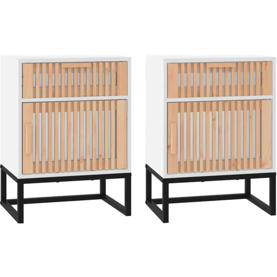 vidaXL Nachtkastjes 2 st 40x30x55,5 cm bewerkt hout en ijzer wit