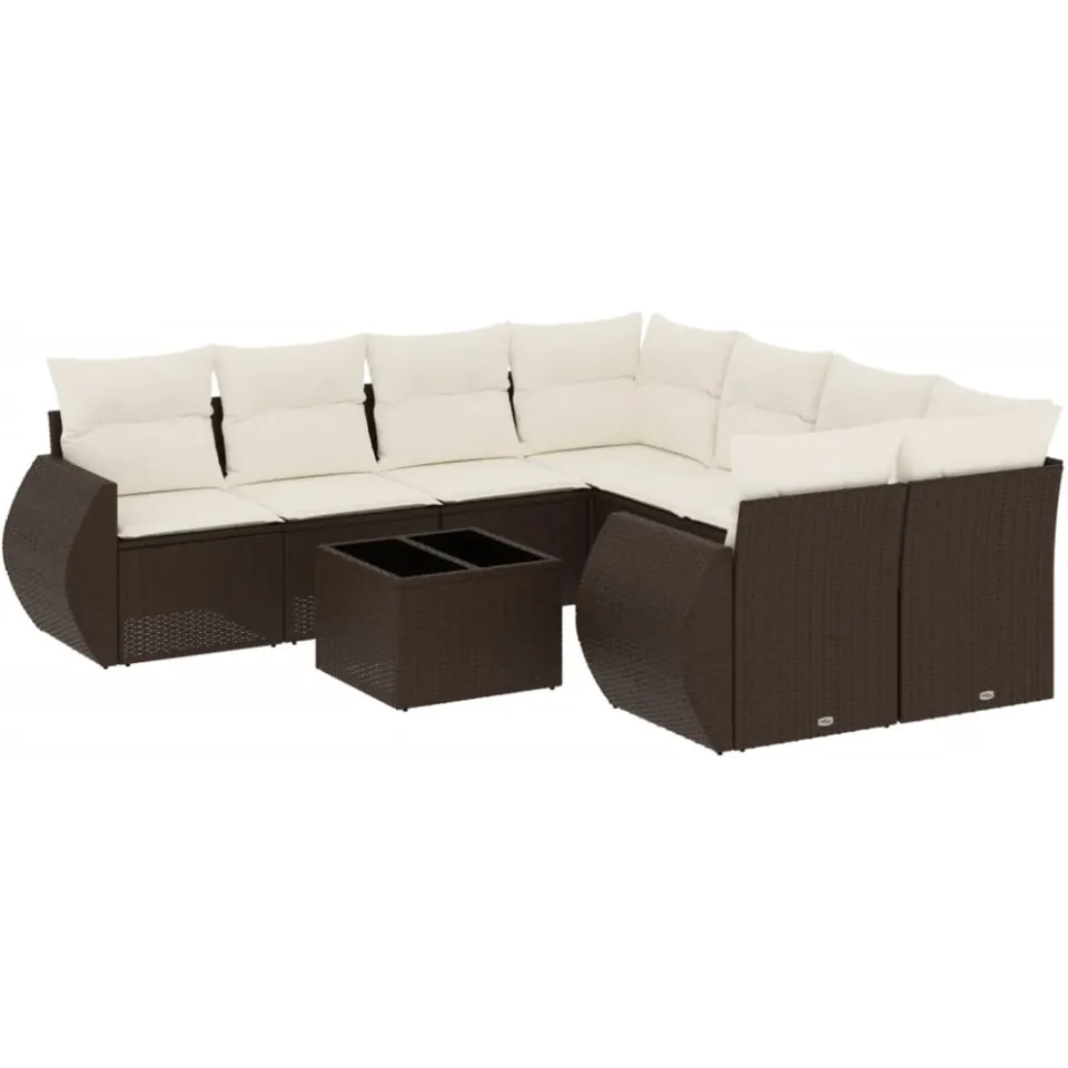 vidaXL 9-delige Loungeset met kussens poly rattan bruin, foto 4