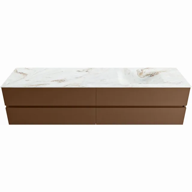Mondiaz VICA-DLUX 200cm badmeubel onderkast Rust 4 lades. Inbouw wastafel CLOUD rechts 1 kraangat, kleur Frappe.