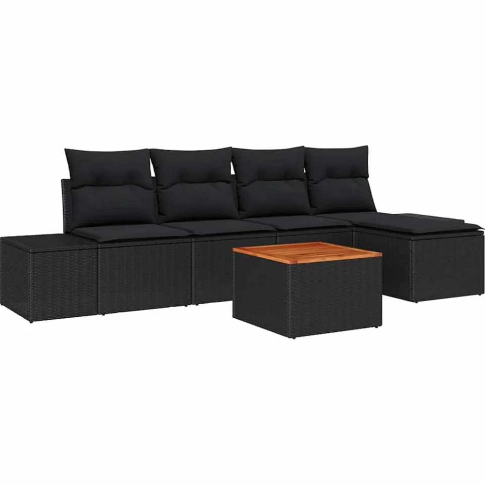 vidaXL Tuinbankenset 6 st Zwart poly rattan