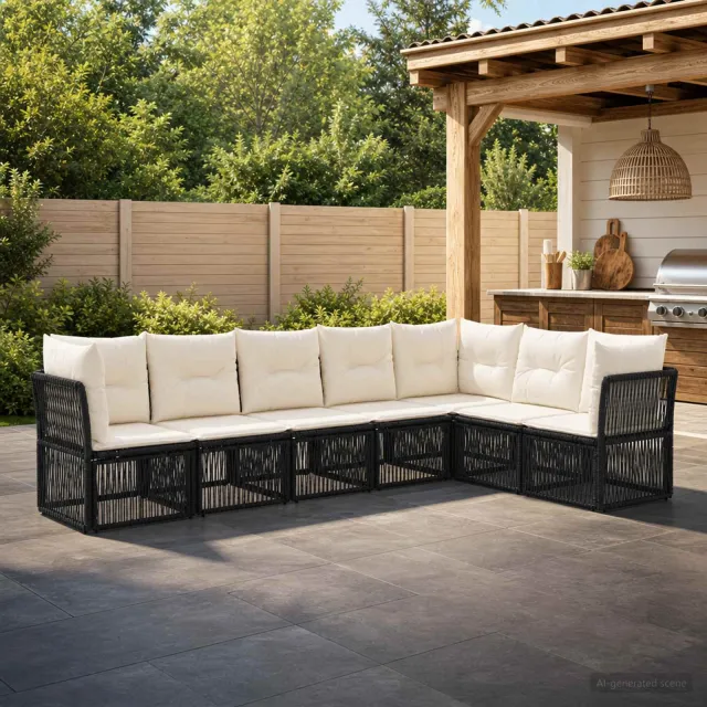 vidaXL Tuinbankenset 7 st 7-zits Zwart poly rattan, foto 2