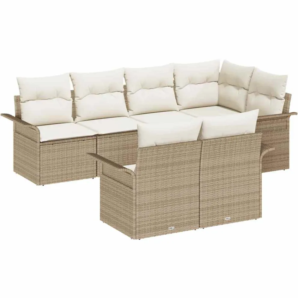 vidaXL Tuin Sofa Set 7 st Beige Poly riet, foto 4