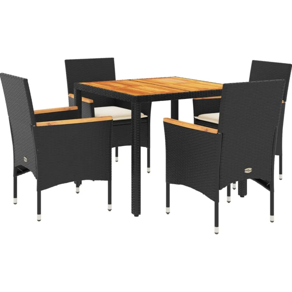 vidaXL 5-delige Tuinset met kussens poly rattan en acaciahout zwart, foto 3