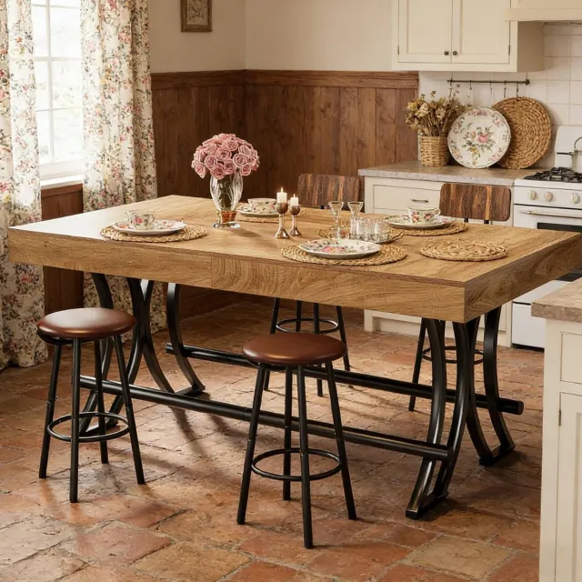 FloraGrace Bartafel - Hoge Tafel Voor 6-8 Personen Met Voetensteun - Voor Keuken Eethoek En Thuisbar - MDF En Metaal - 160x70x90 Cm - Zwart Bruin