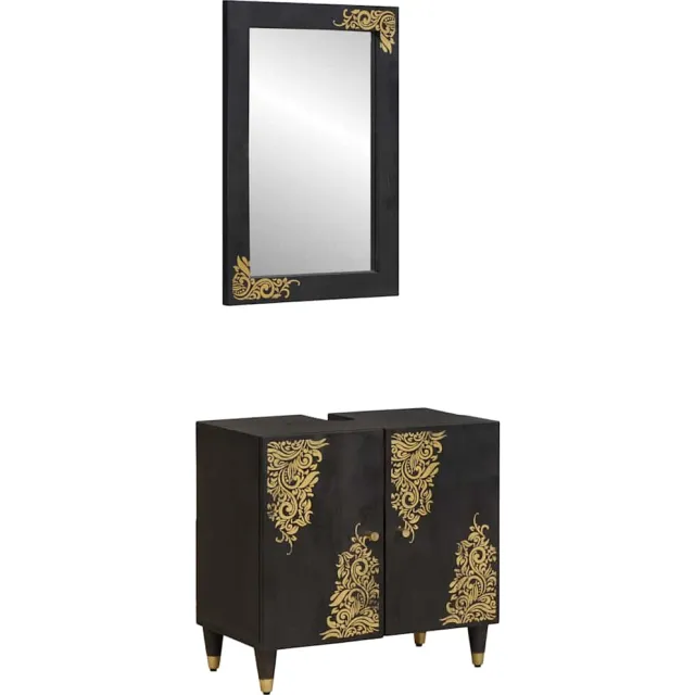 vidaXL Badkamerkastenset 2 st Zwart 62 x 33 x 58 cm Massief Mango Hout