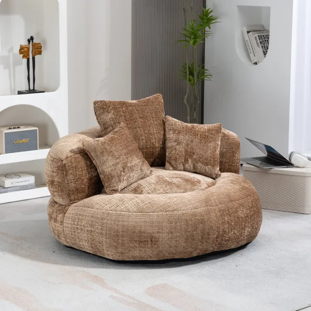 HAUSS SPOLE Fauteuil – Relax Loungestoel Chenille – Enkel – Hoge Rug Met Armleuningen – Zitzak Voor Volwassenen En Kinderen – Chenille Bruin Koffie