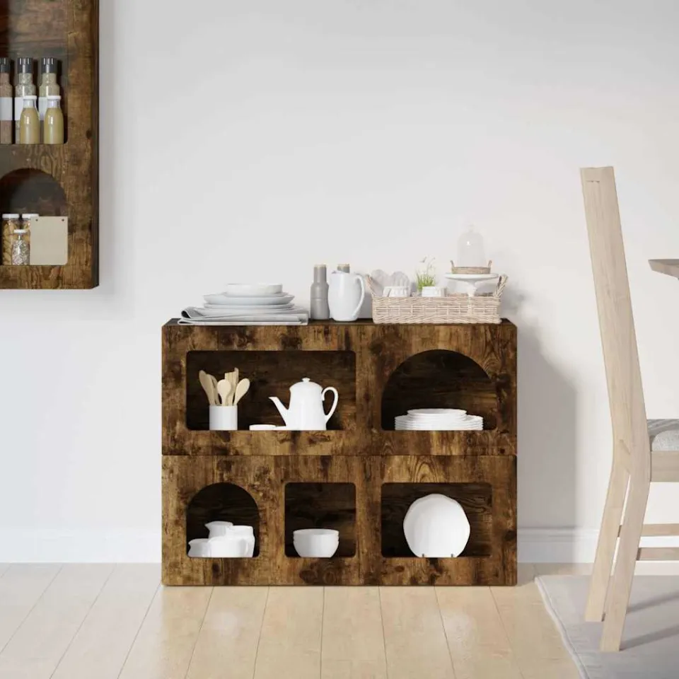 vidaXL Dressoir ELST Gerookt eiken 80,5 x 35 x 59 cm Bewerkt hout, foto 4