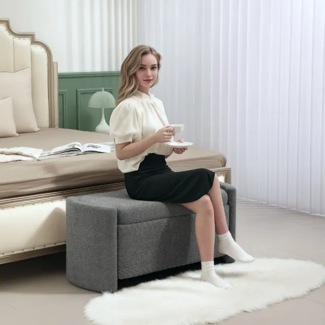 MODFU Opbergbank - Met Scharnierend Deksel - Gestoffeerd - Voor Woonkamer Of Slaapkamer - Polyester - Grijs - 105 X 44 X 45,5 Cm