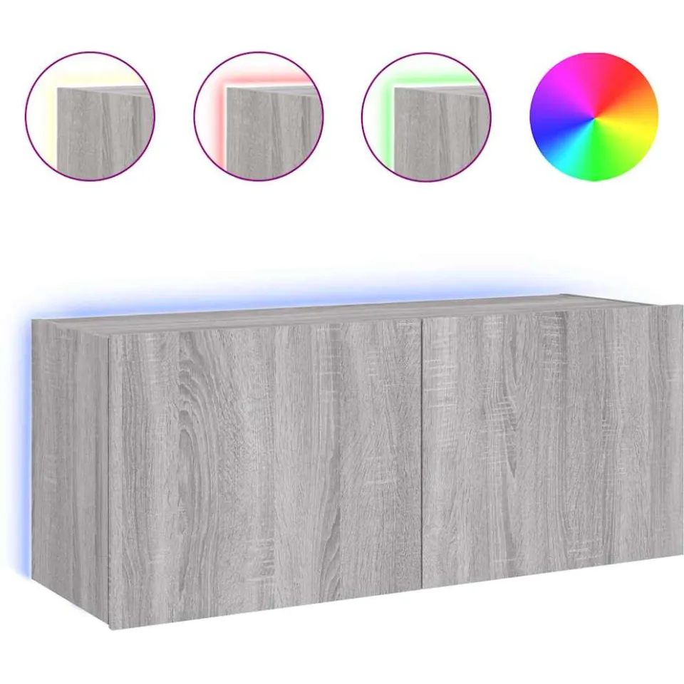 vidaXL Tv-wandmeubel met LED-verlichting 100x35x41 cm grijs sonoma, foto 3