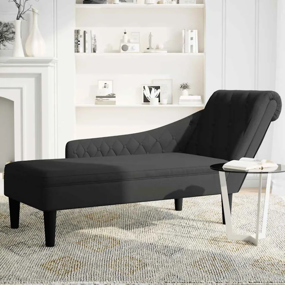 vidaXL Chaise longue met kussen en rechterarmleuning stof donkergrijs grijs, foto 3