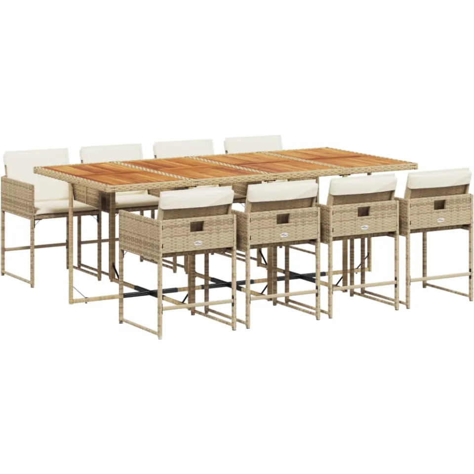vidaXL 9-delige Tuinset met kussens poly rattan beige