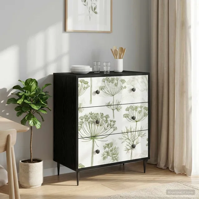 vidaXL Ladekast GOTHA Groene boomprint 66 x 36,5 x 76 cm Bewerkt hout Zwart