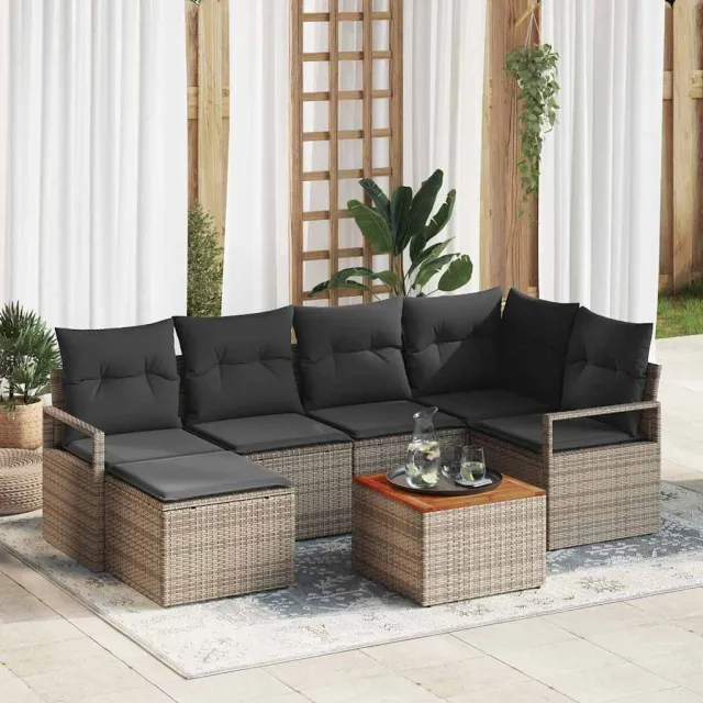 vidaXL Tuinbankenset 7 st Grijs poly rattan, foto 2
