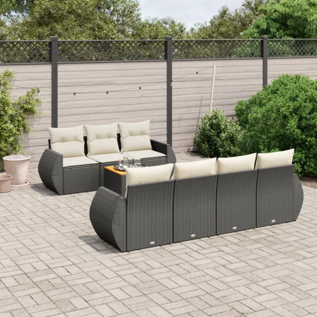 vidaXL 8-delige Loungeset met kussens poly rattan zwart, foto 2