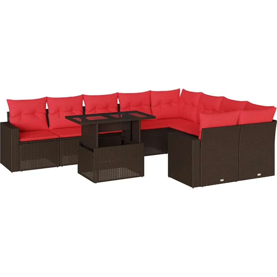 vidaXL 10-delige tuinbankset met kussens, bruin polyrotan, foto 3