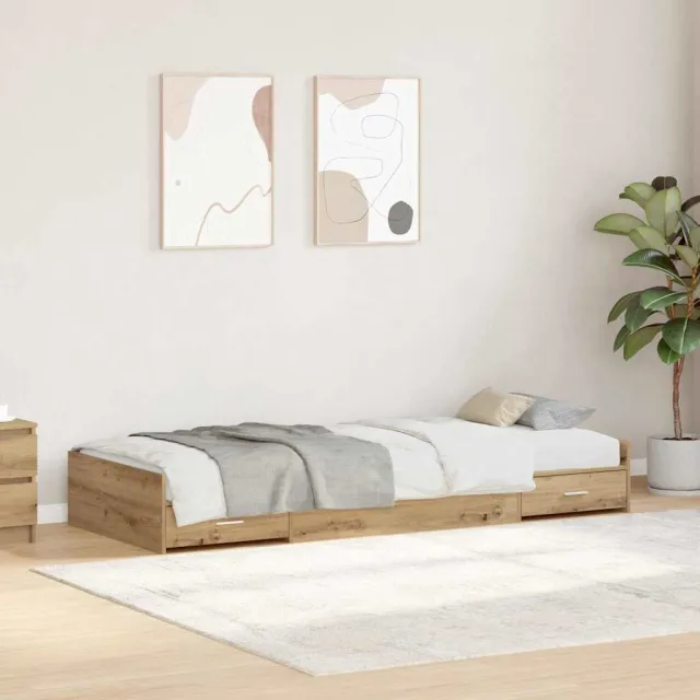 vidaXL Bedframe met lade Artisan Eiken 75 x 190 cm Bewerkt hout Bruin