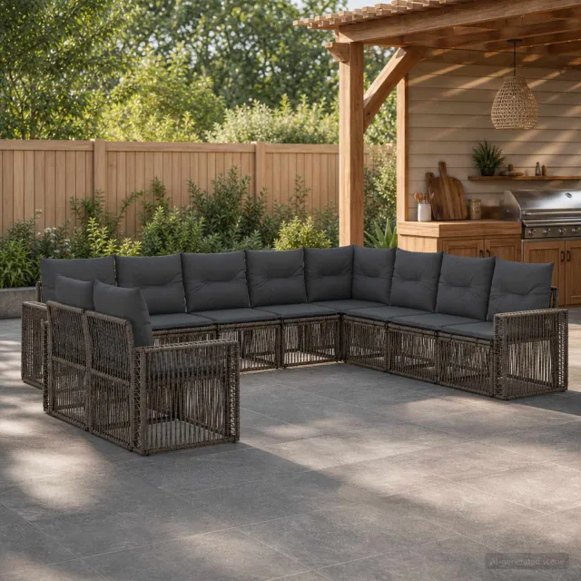 vidaXL Tuinbankenset 10 st 10-zits Grijs en Donkergrijs poly rattan, foto 2