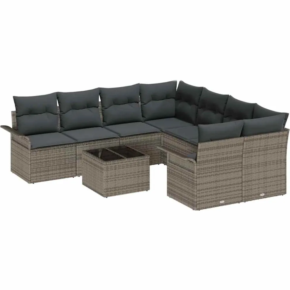 vidaXL Tuin Sofa Set 9 st Grijs poly rattan