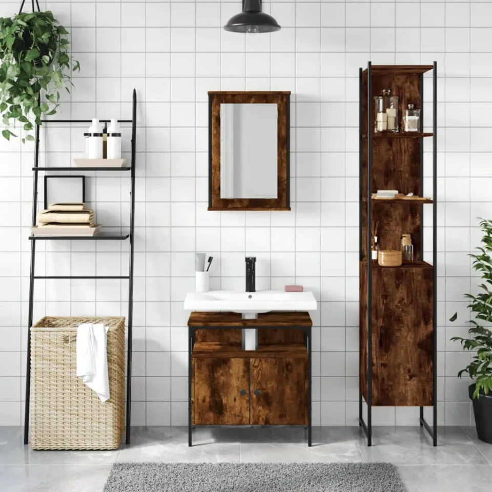 vidaXL 3-delige Badkamermeubelset bewerkt hout gerookt eikenkleurig, foto 2