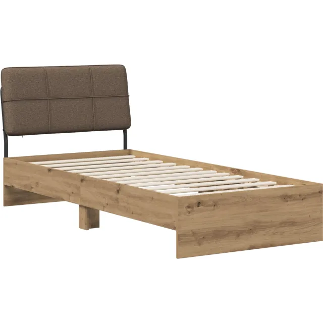 vidaXL Eenpersoonsbed met hoofdbord Artisan eiken en taupe 90 x 200 cm Bruin