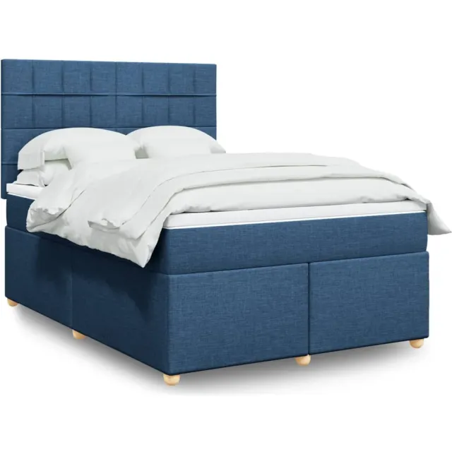 vidaXL Boxspring met matras stof blauw 140x200 cm