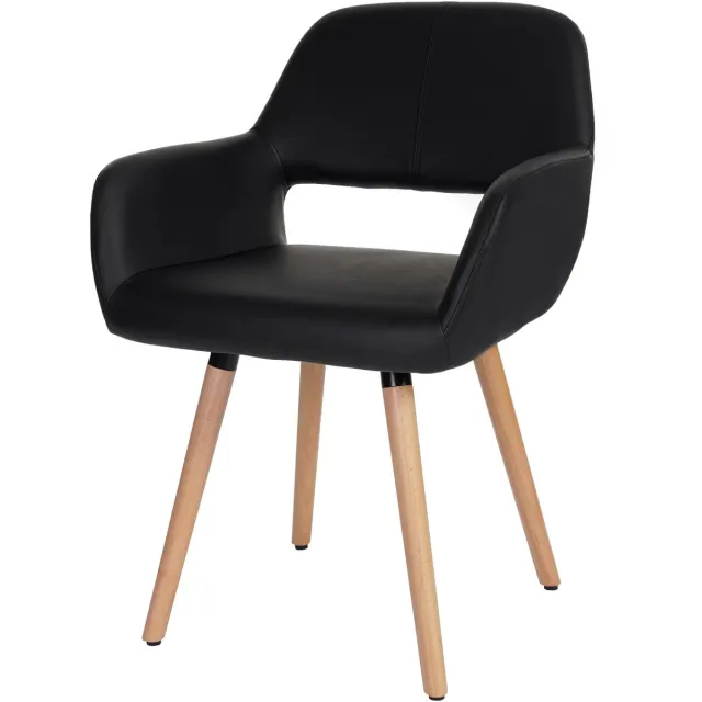 MCW Eetkamerstoel MCW-A50 II, keukenstoel, retro jaren 50 design ~ kunstleer, zwart, lichtgekleurde poten