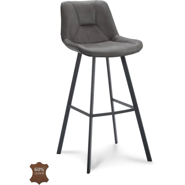 Icon Living Barkruk Brooks Zithoogte 80 - Microleder Bull Graphite - Poot Zwart Grijs