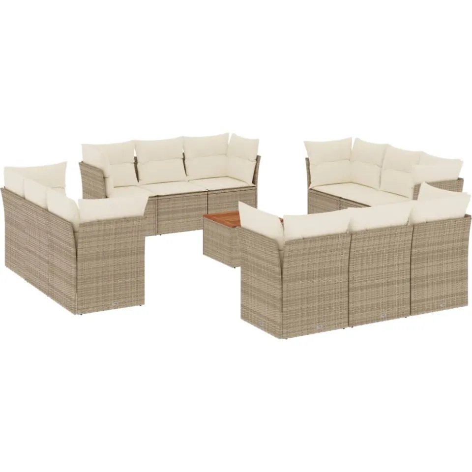 vidaXL 13-delige Loungeset met kussens poly rattan beige