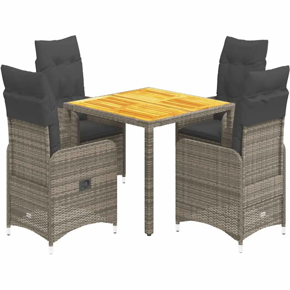 vidaXL 5-delige Bistroset met kussens poly rattan grijs, foto 3
