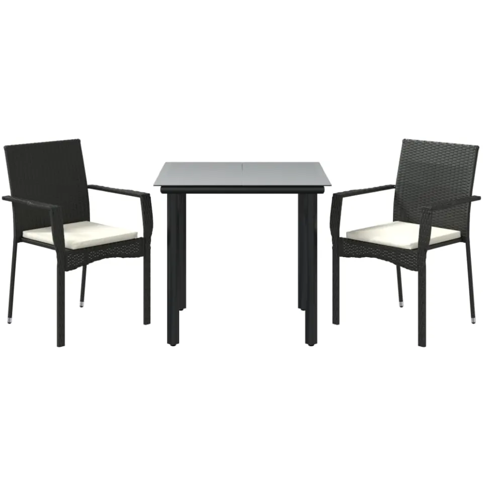 vidaXL 3-delige Tuinset met kussens poly rattan zwart