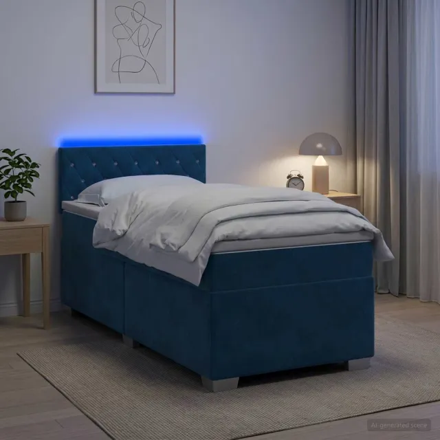 vidaXL Boxspring Bed met Matras en LED Blauw 90 x 200 cm fluweel