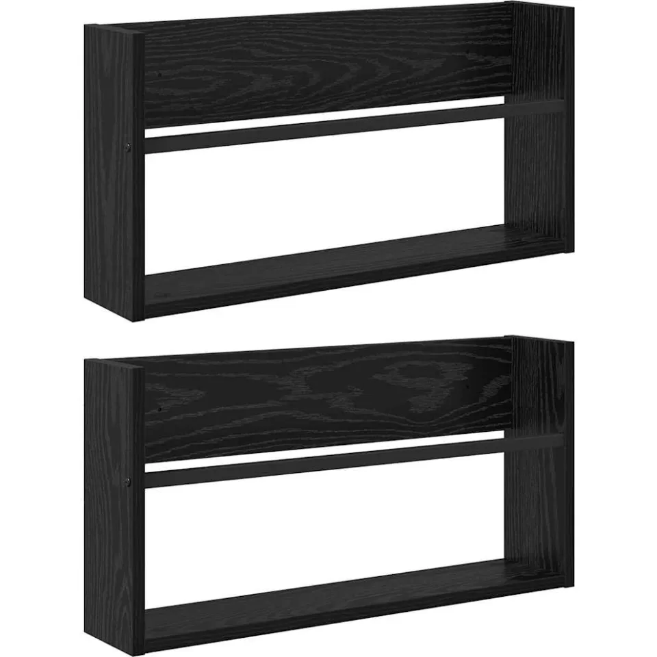 vidaXL Tijdschrift Rek 2 st Zwart Eiken 60 x 12 x 30 cm Bewerkt hout, foto 3