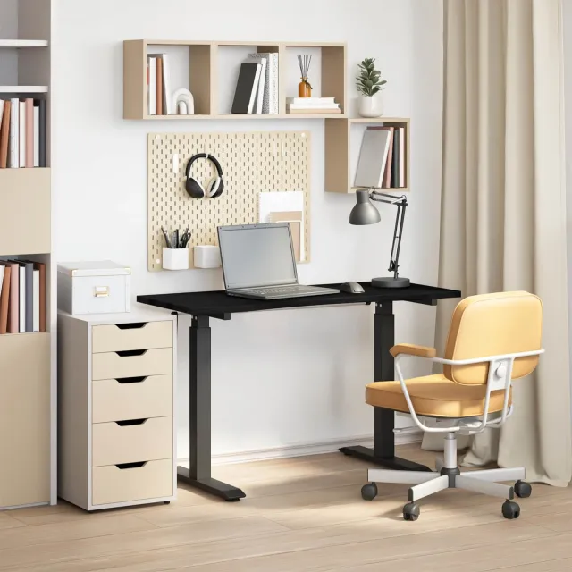 vidaXL Bureau Zwart en Donkerbruin 120 x 60 cm Massief Eikenhout, foto 2