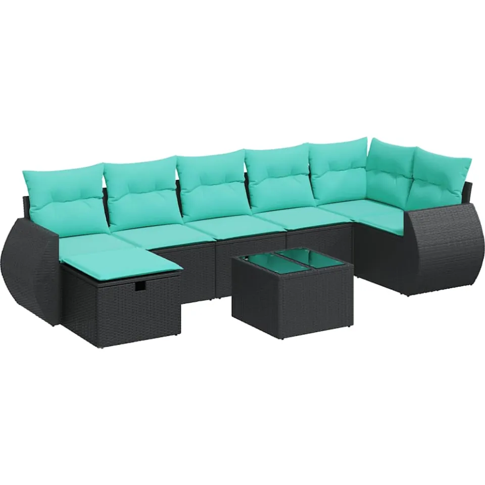 vidaXL 8-delige Loungeset met kussens poly rattan zwart, foto 3
