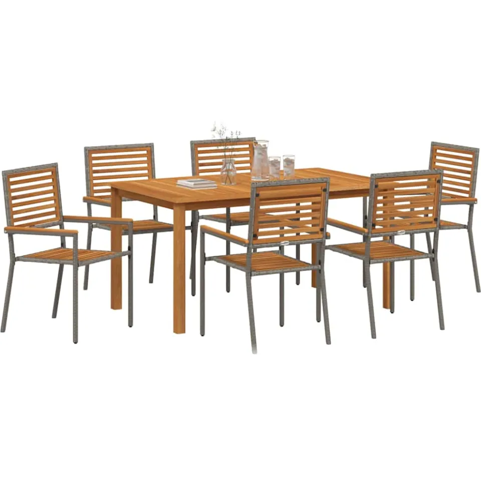 vidaXL Tuin eettafelset 7 st Grijs Massief Acaciahout