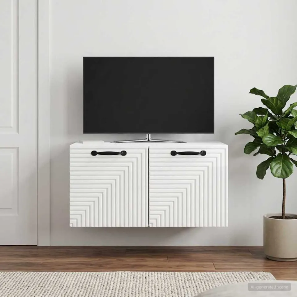 vidaXL Wandbeugel TV-kast Hoogglans Wit 59,5 x 41 x 30 cm Bewerkt hout, foto 4