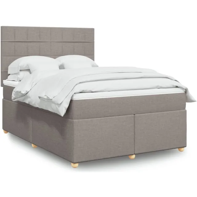 vidaXL Boxspring met matras stof taupe 140x200 cm