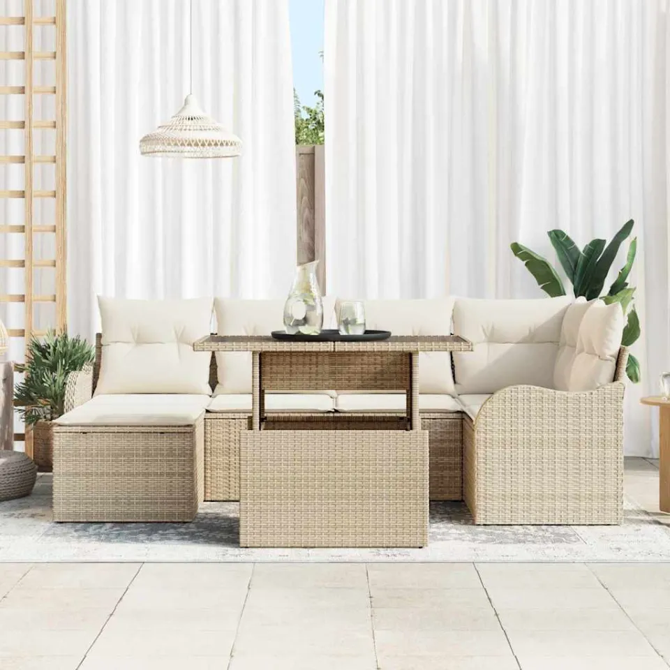 vidaXL Tuin Sofa Set 7 st Beige [Synthetisch]: Poly Rattan, foto 2