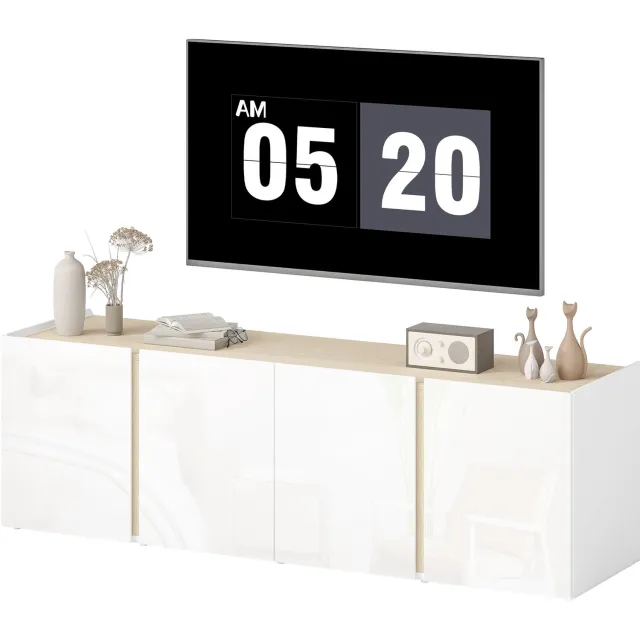 Lunpog TV-meubel - TV-bank met 4 deuren met softclose - verstelbare plank en kabeldoorvoer - 135 x 38 x 45 cm - wit