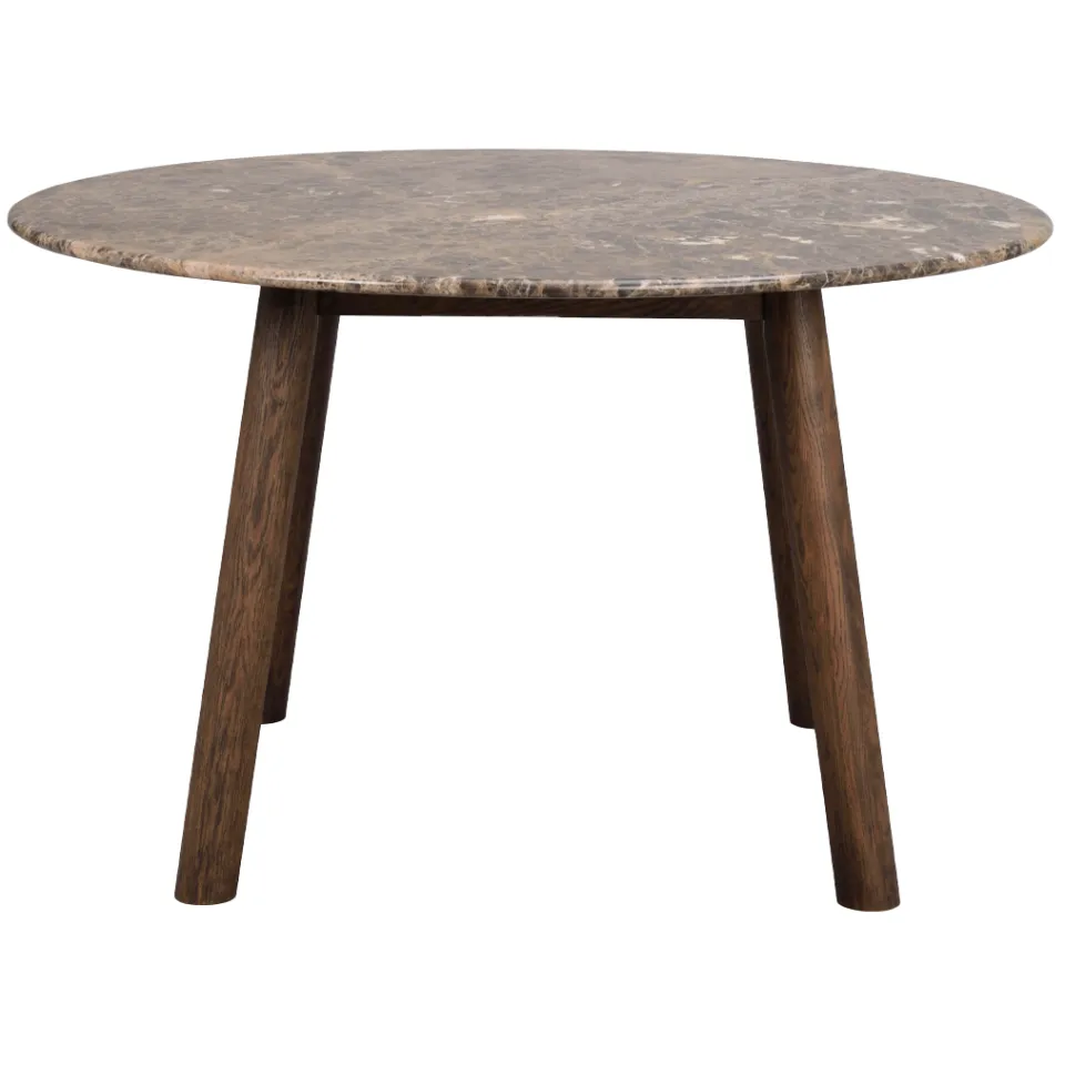 Rowico Home Taransay eikenhouten eettafel donker bruin - met bruin travertine tafelblad - Ø125 cm, foto 3