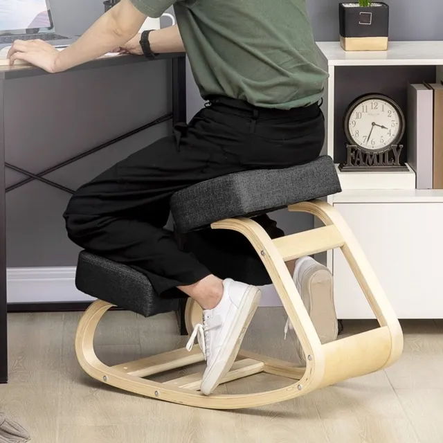 DESMIU Bureaukruk 51 x 69 x 58 cm - Ergonomische Kniestoel Voor Rechte Zithouding - Voor Werkplek En Meditatie - Hout Zwart