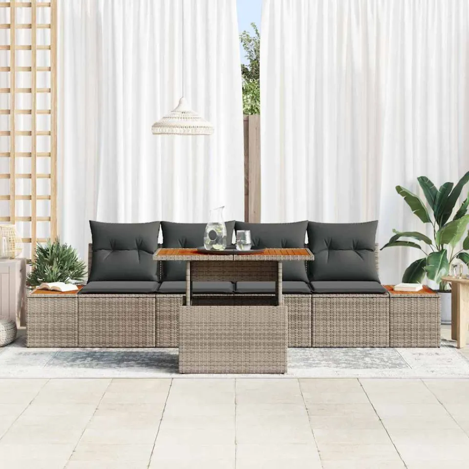 vidaXL Tuin Sofa Set 5 st Grijs Poly riet, foto 3