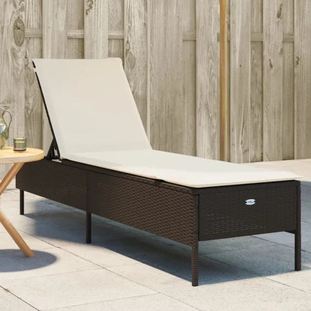 vidaXL Ligbed met kussen poly rattan bruin