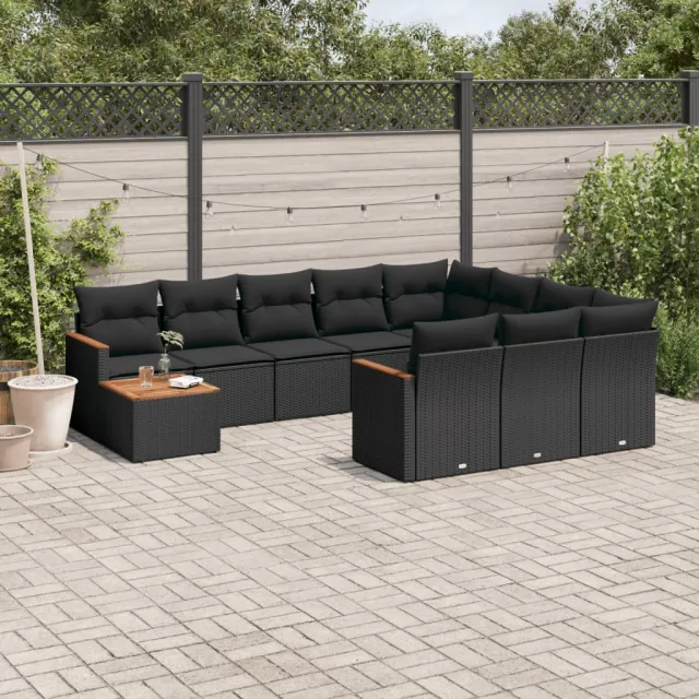 vidaXL 11-delige Loungeset met kussens poly rattan zwart, foto 2